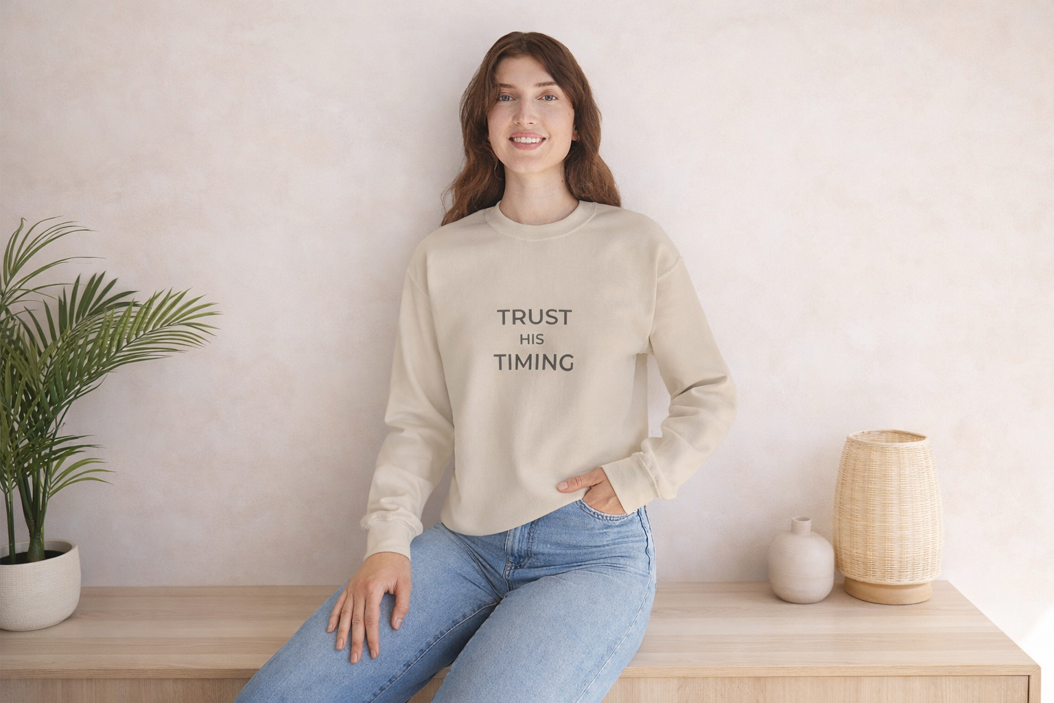Trust His Timing Unisex Christian Crewneck
