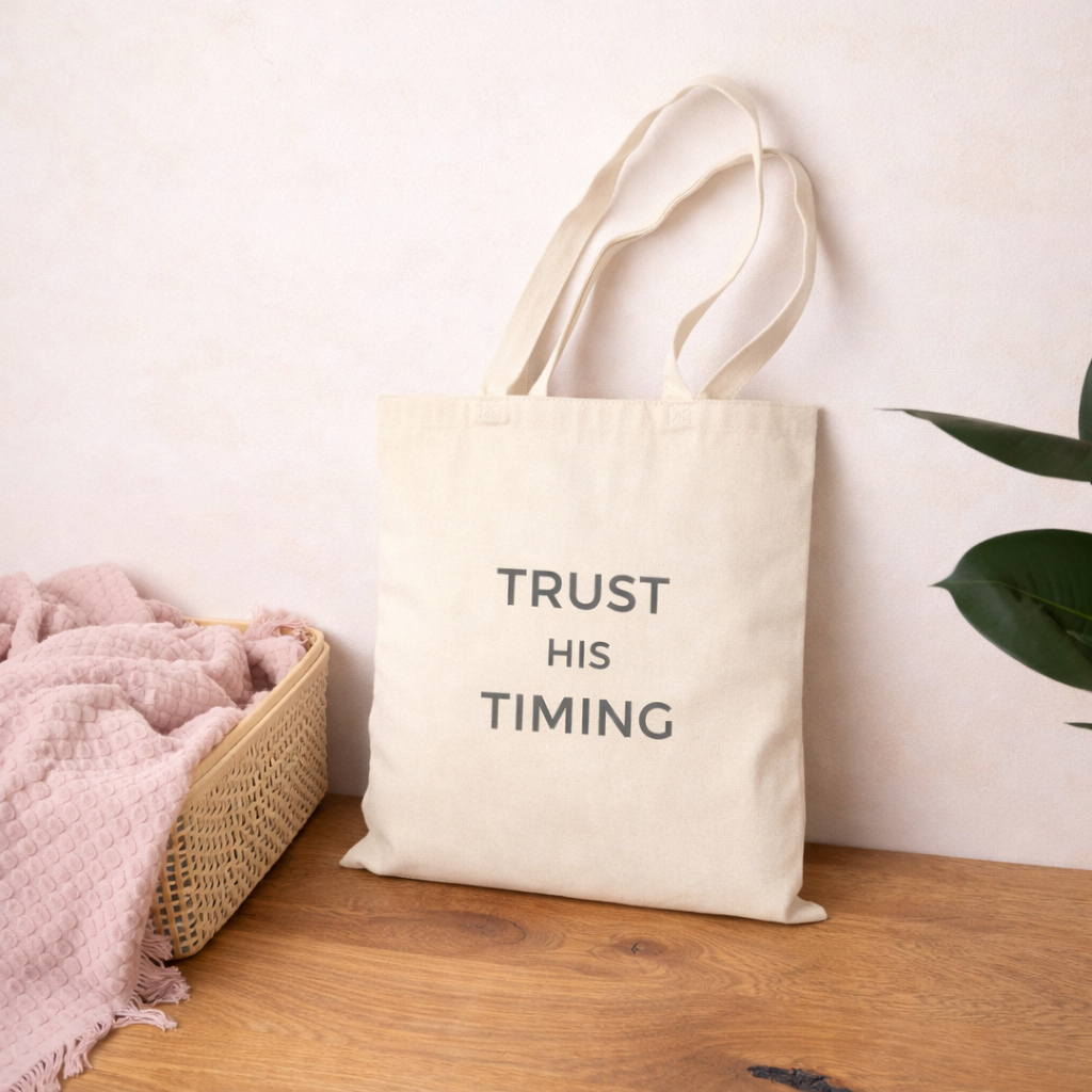 Trust His Timing Christian Tote Bag
